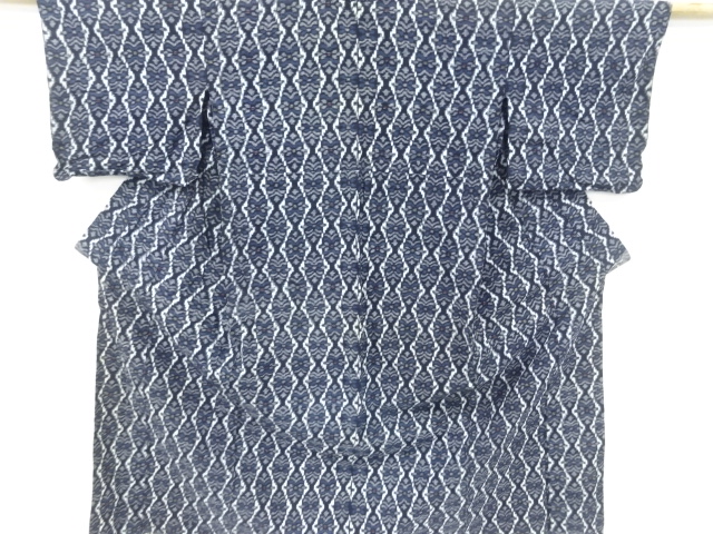 アンティーク　木綿本場久留米絣立涌に抽象模様単衣着物